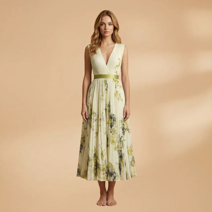 Adriana | Vestido Comprido Plissado Mulher Decote V