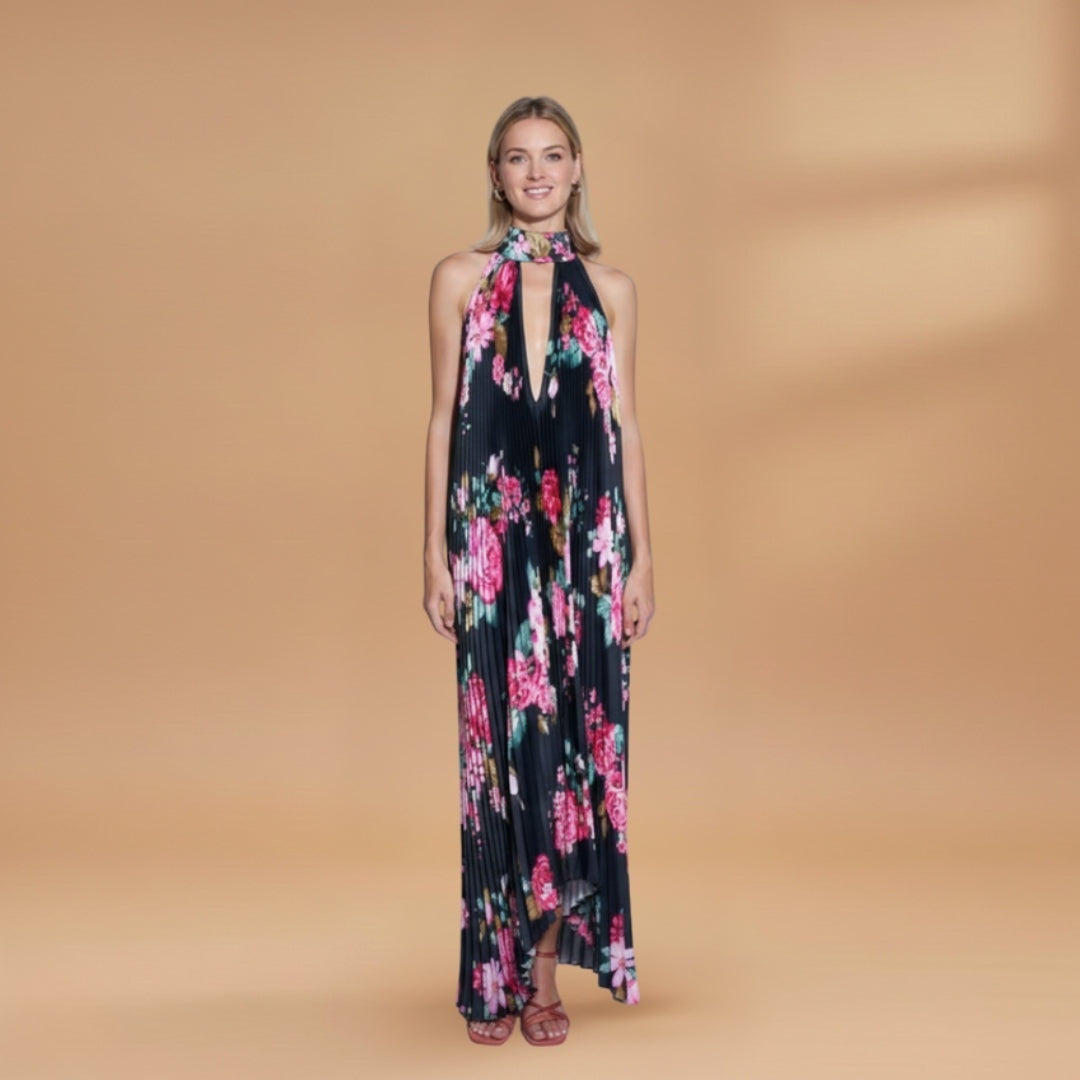 Sílvia | Vestido Comprido Plissado Mulher Estampado