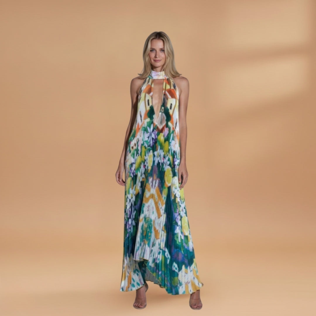 Sílvia | Vestido Comprido Plissado Mulher Estampado