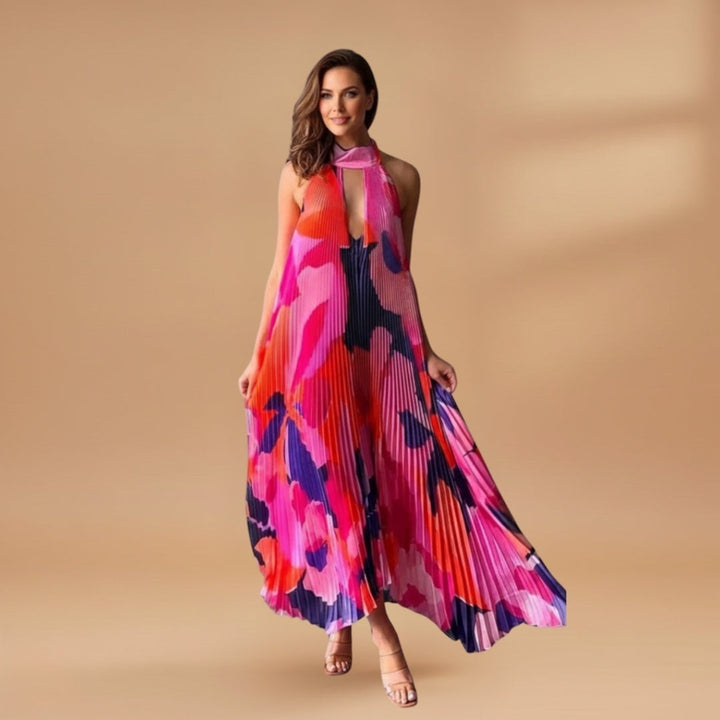 Sílvia | Vestido Comprido Plissado Mulher Estampado