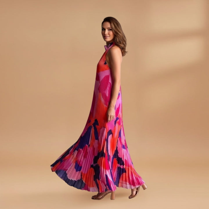 Sílvia | Vestido Comprido Plissado Mulher Estampado