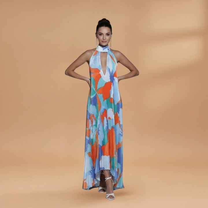 Sílvia | Vestido Comprido Plissado Mulher Estampado