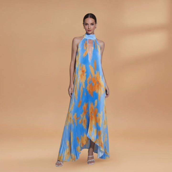 Sílvia | Vestido Comprido Plissado Mulher Estampado
