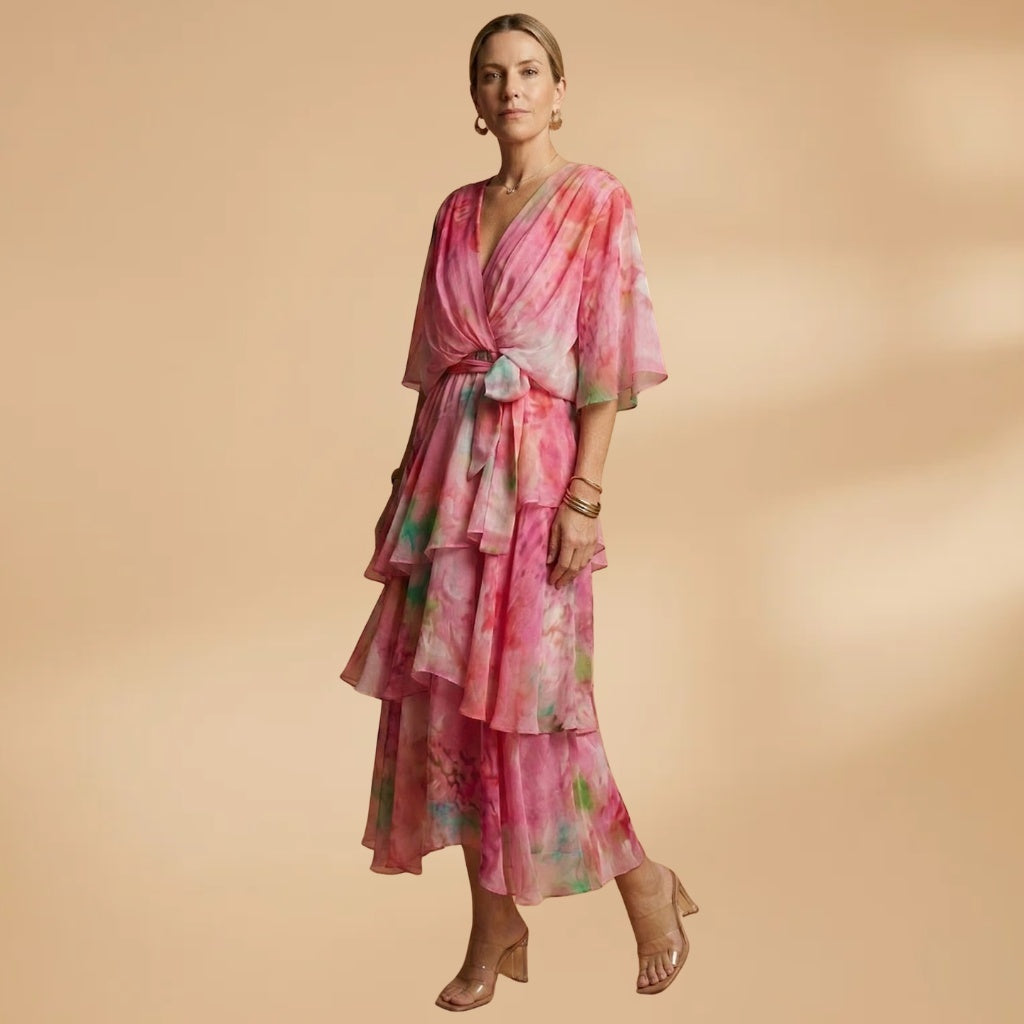 Lara | Vestido Comprido Transpassado Mulher Folhos