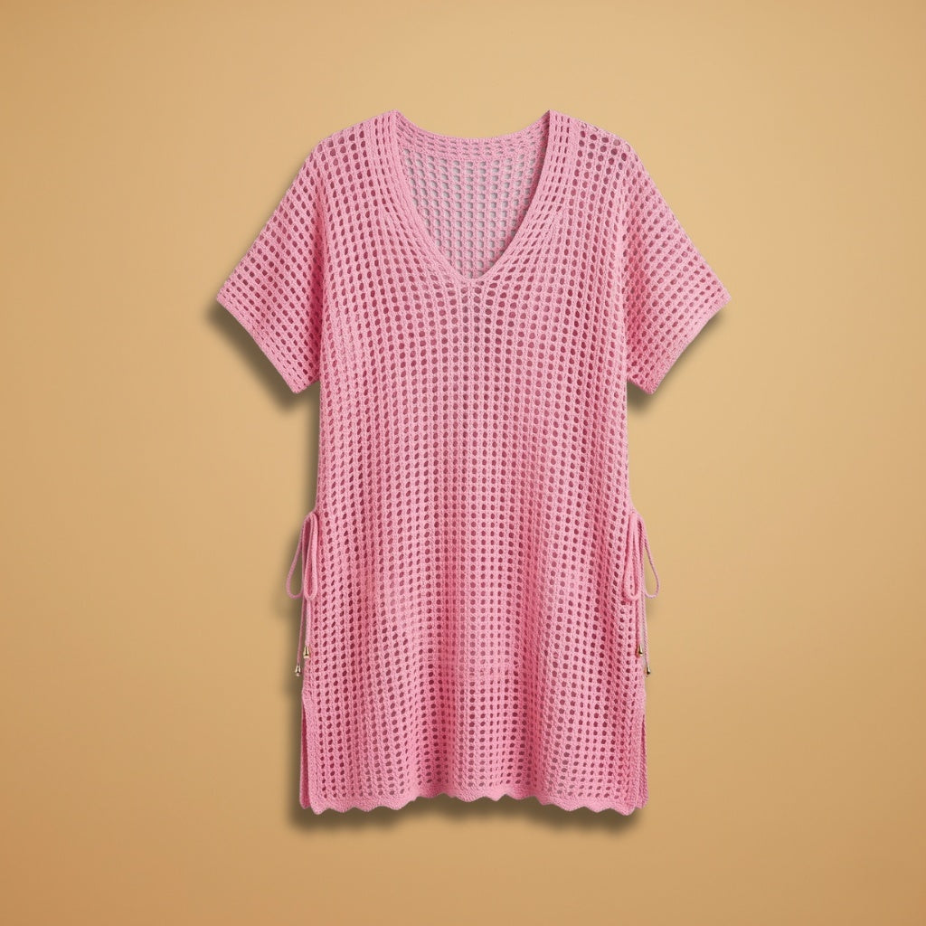 Mónica | Vestido Curto Crochet Mulher Decote V Praia