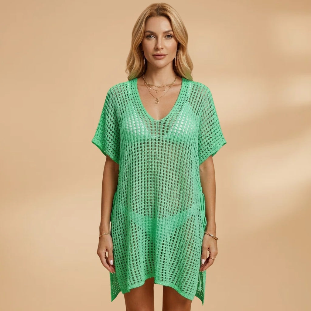 Mónica | Vestido Curto Crochet Mulher Decote V Praia