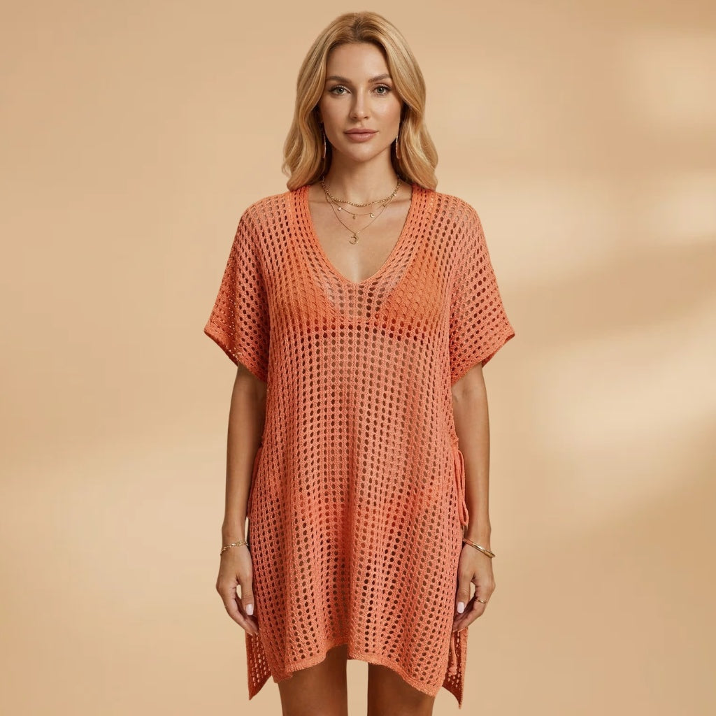 Mónica | Vestido Curto Crochet Mulher Decote V Praia