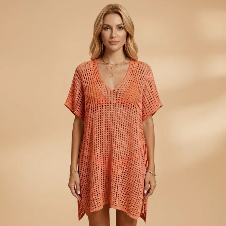 Mónica | Vestido Curto Crochet Mulher Decote V Praia