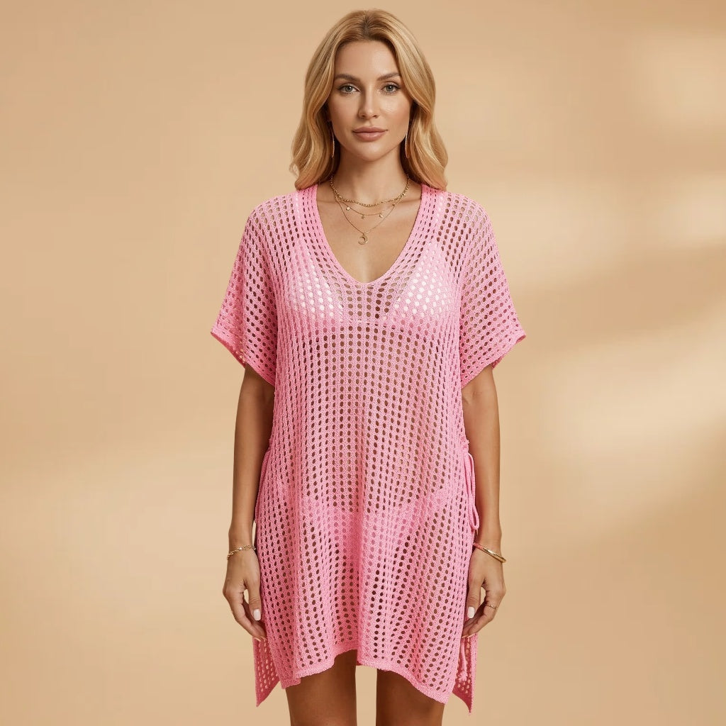 Mónica | Vestido Curto Crochet Mulher Decote V Praia