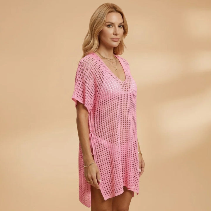 Mónica | Vestido Curto Crochet Mulher Decote V Praia