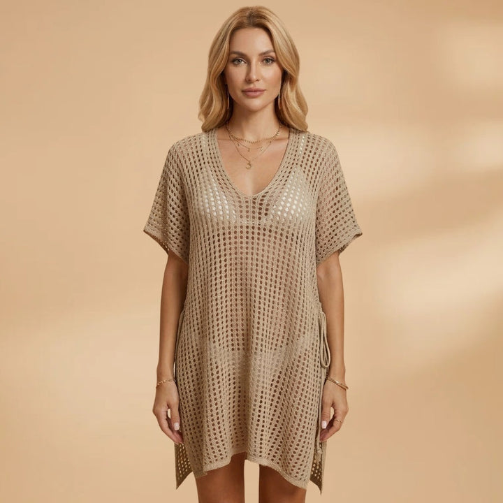 Mónica | Vestido Curto Crochet Mulher Decote V Praia