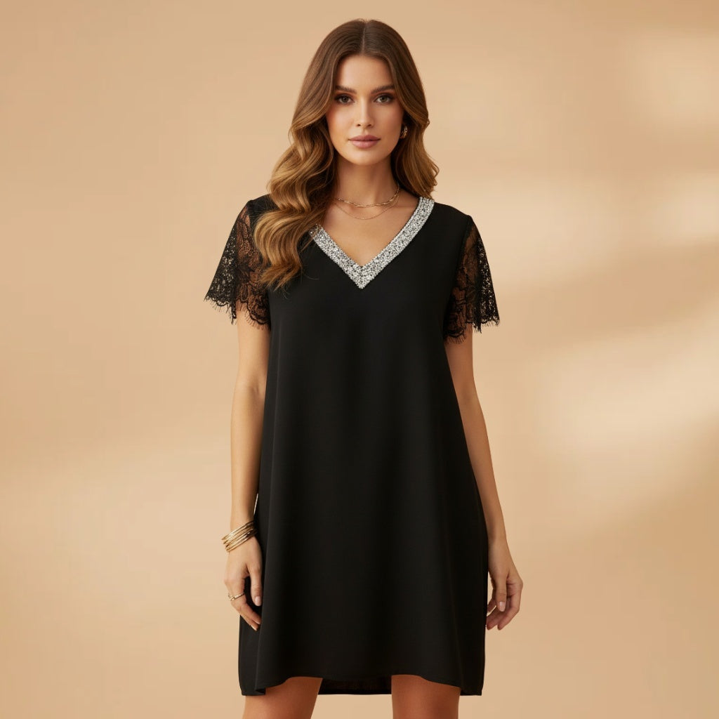 Raquel | Vestido Curto de Festa Mulher Decote V Lantejoulas