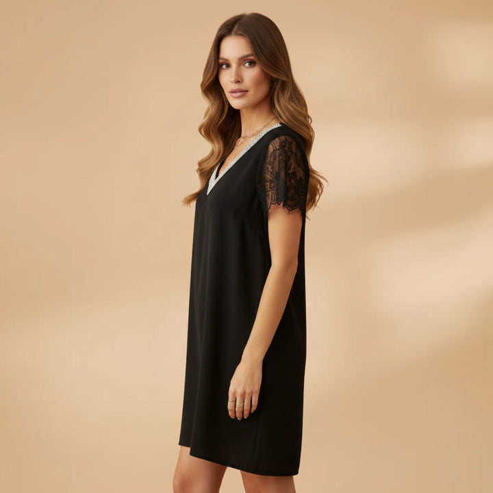 Raquel | Vestido Curto de Festa Mulher Decote V Lantejoulas