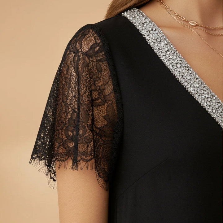 Raquel | Vestido Curto de Festa Mulher Decote V Lantejoulas