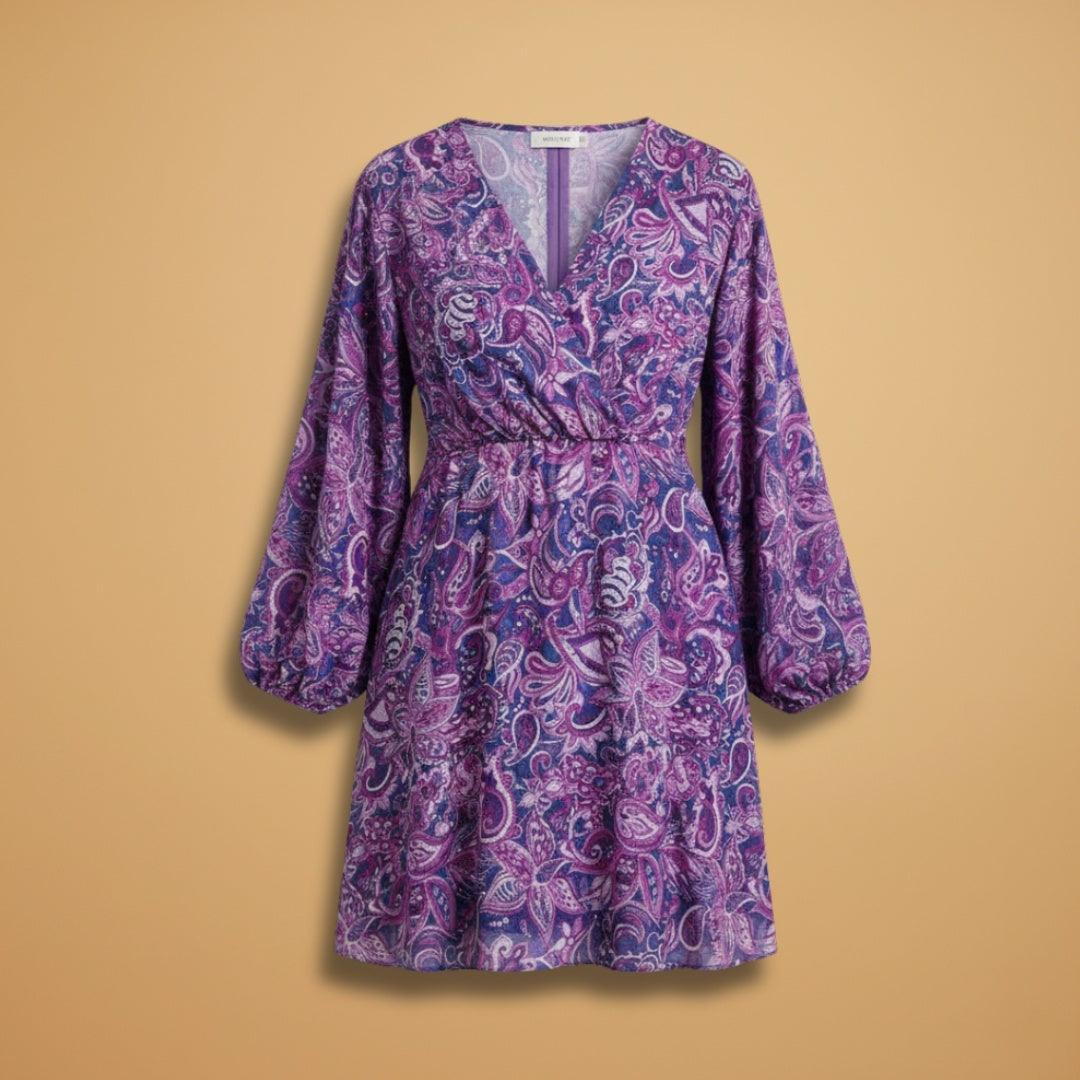 Madalena | Vestido Curto de Verão Mulher Decote V Manga Bufante