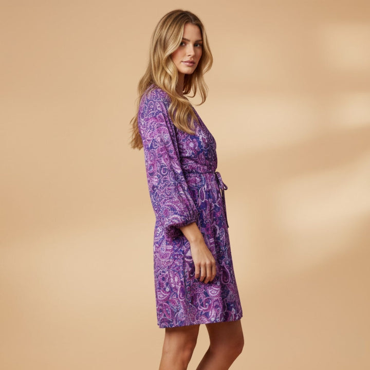 Madalena | Vestido Curto de Verão Mulher Decote V Manga Bufante