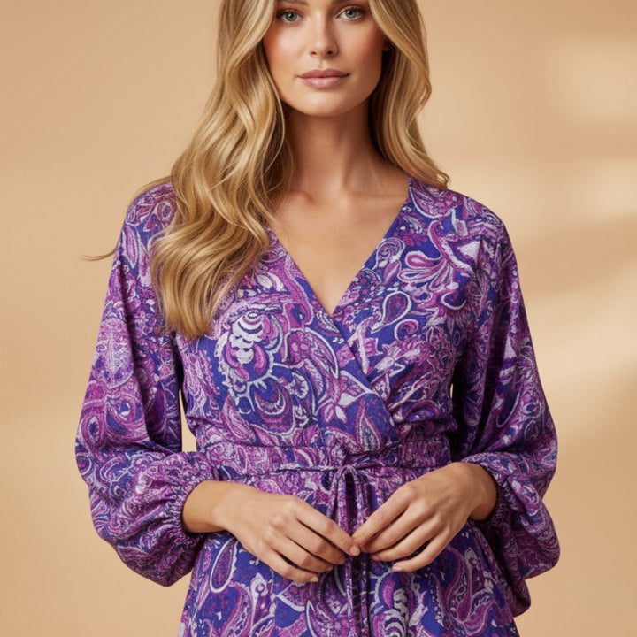 Madalena | Vestido Curto de Verão Mulher Decote V Manga Bufante