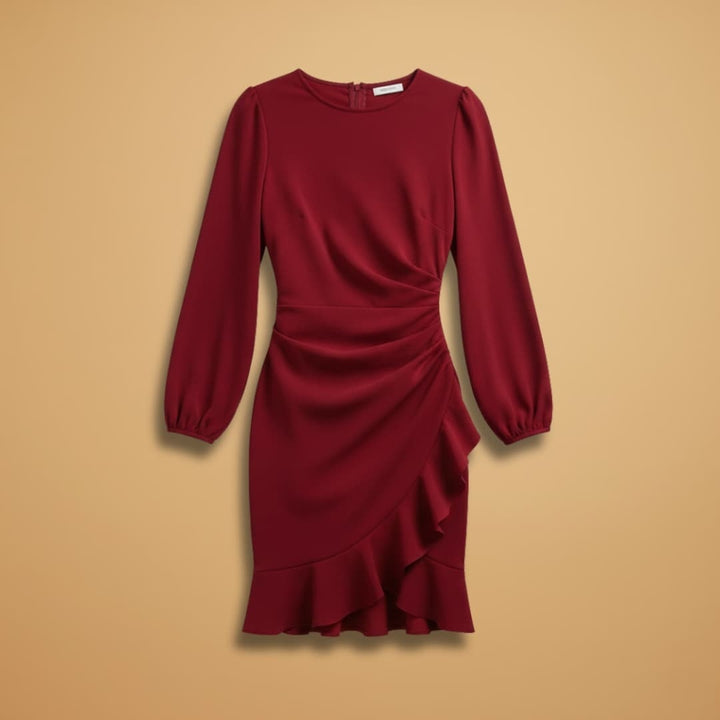 Ana | Vestido Curto Drapeado Mulher Manga Comprida