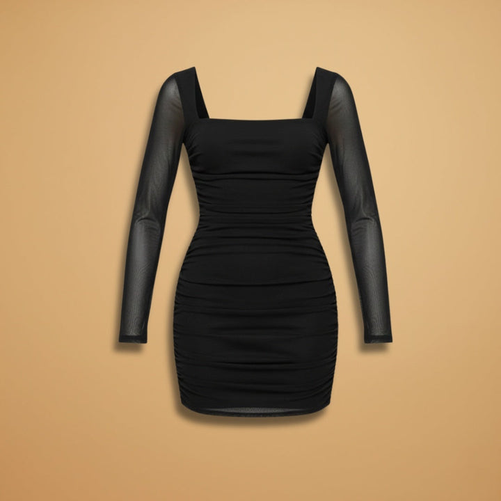 Maria | Vestido Curto Manga Transparente Mulher Decote Quadrado