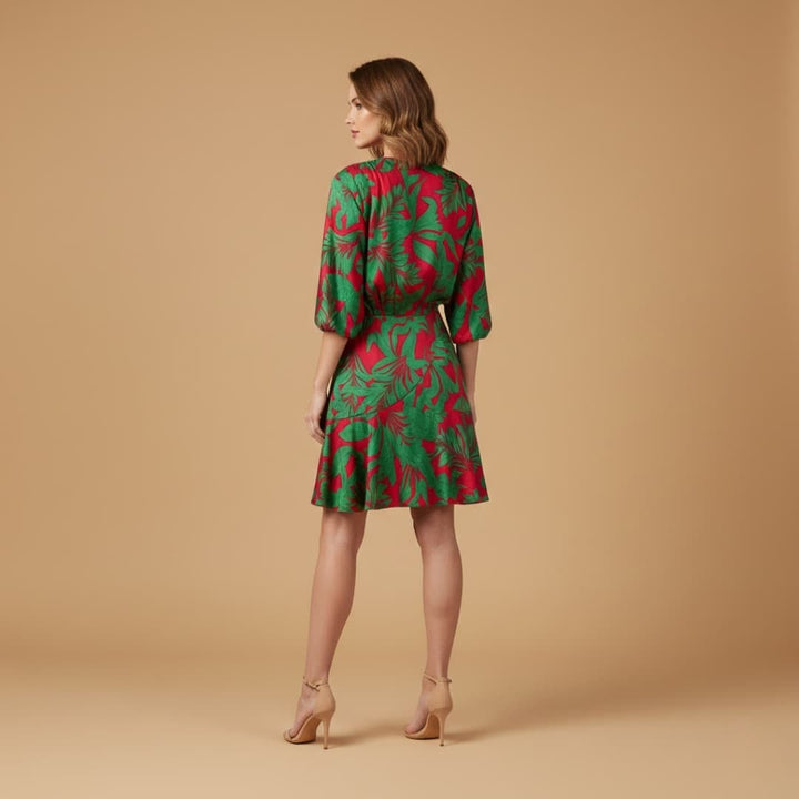 Luísa | Vestido Curto Tropical Mulher Manga Bati Franzido