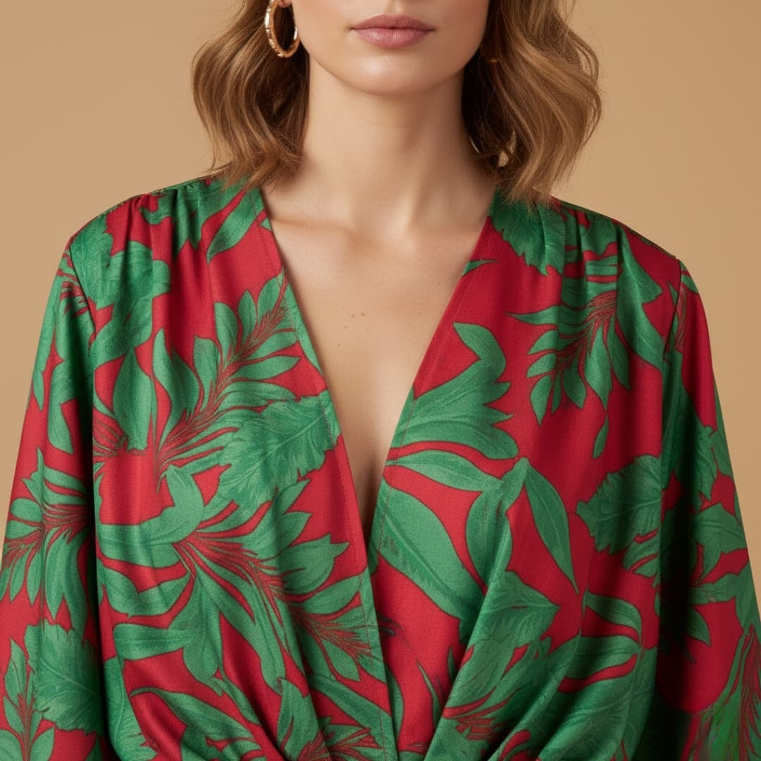 Luísa | Vestido Curto Tropical Mulher Manga Bati Franzido