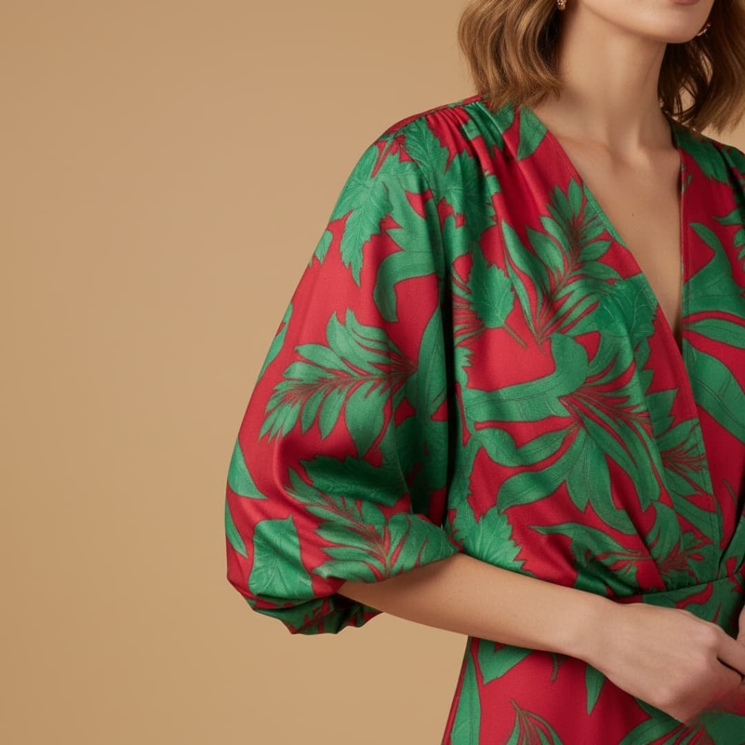 Luísa | Vestido Curto Tropical Mulher Manga Bati Franzido