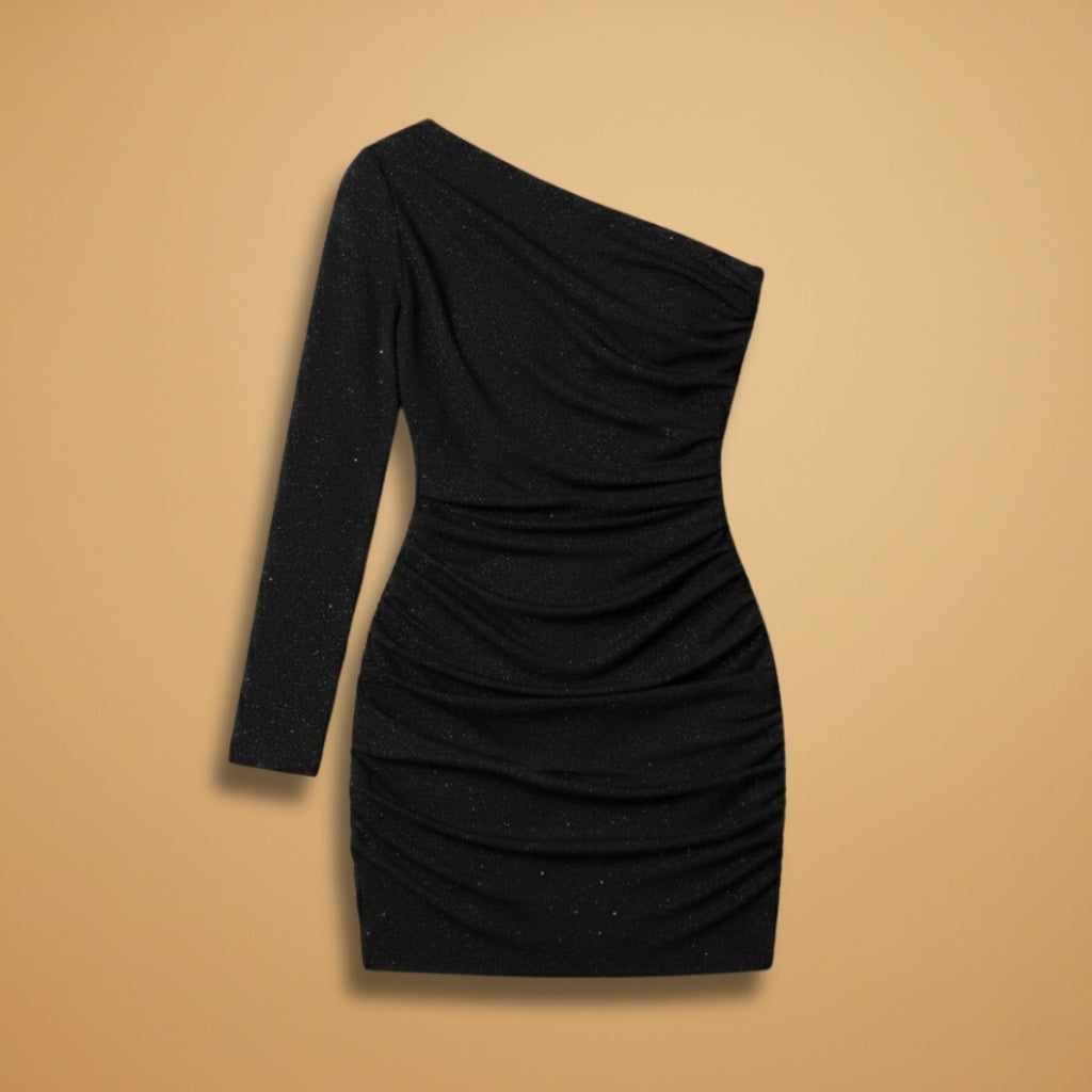 Helena | Vestido Curto Um Ombro Mulher Franzido