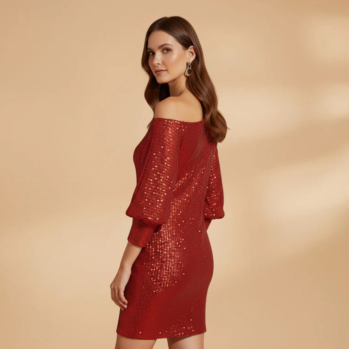 Núria | Vestido de Festa Lantejoulas Mulher Decote Ombro