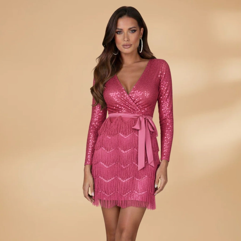 Filipa | Vestido de Festa Lantejoulas Mulher Manga Comprida