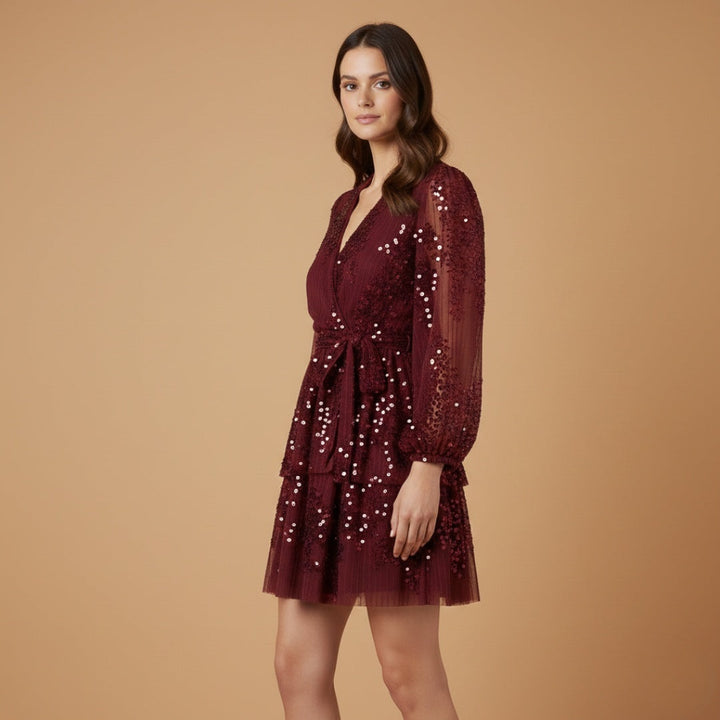 Cristina | Vestido de Festa Lantejoulas Mulher Manga Comprida