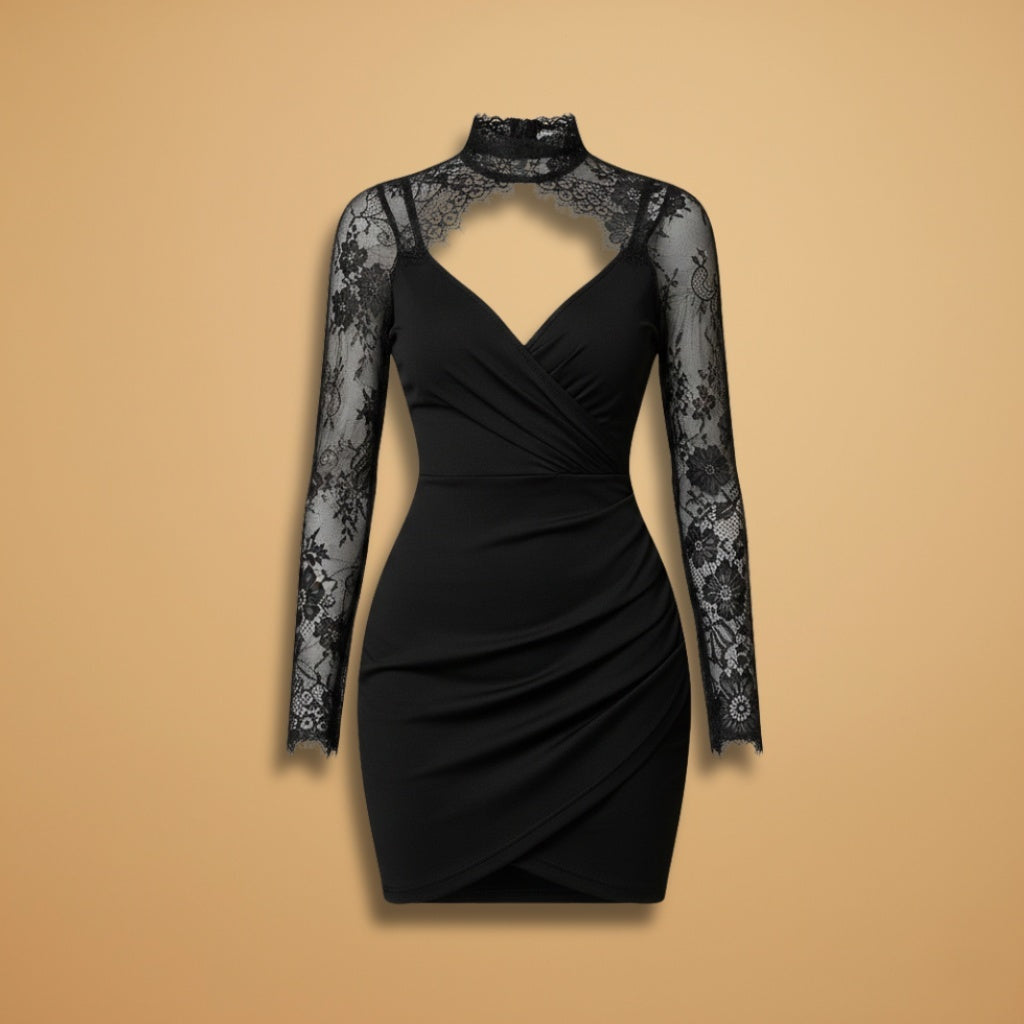 Paula | Vestido de Festa Renda Manga Comprida Mulher Gola Alta