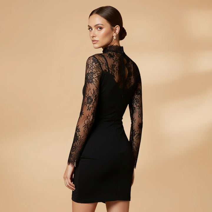 Paula | Vestido de Festa Renda Manga Comprida Mulher Gola Alta