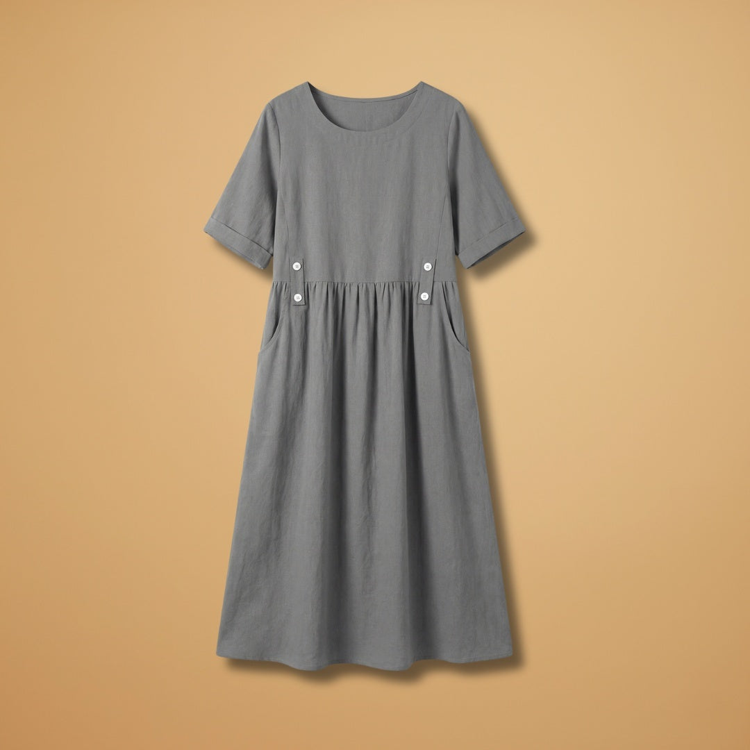 Carminho | Vestido de Linho Midi Mulher Manga Curta