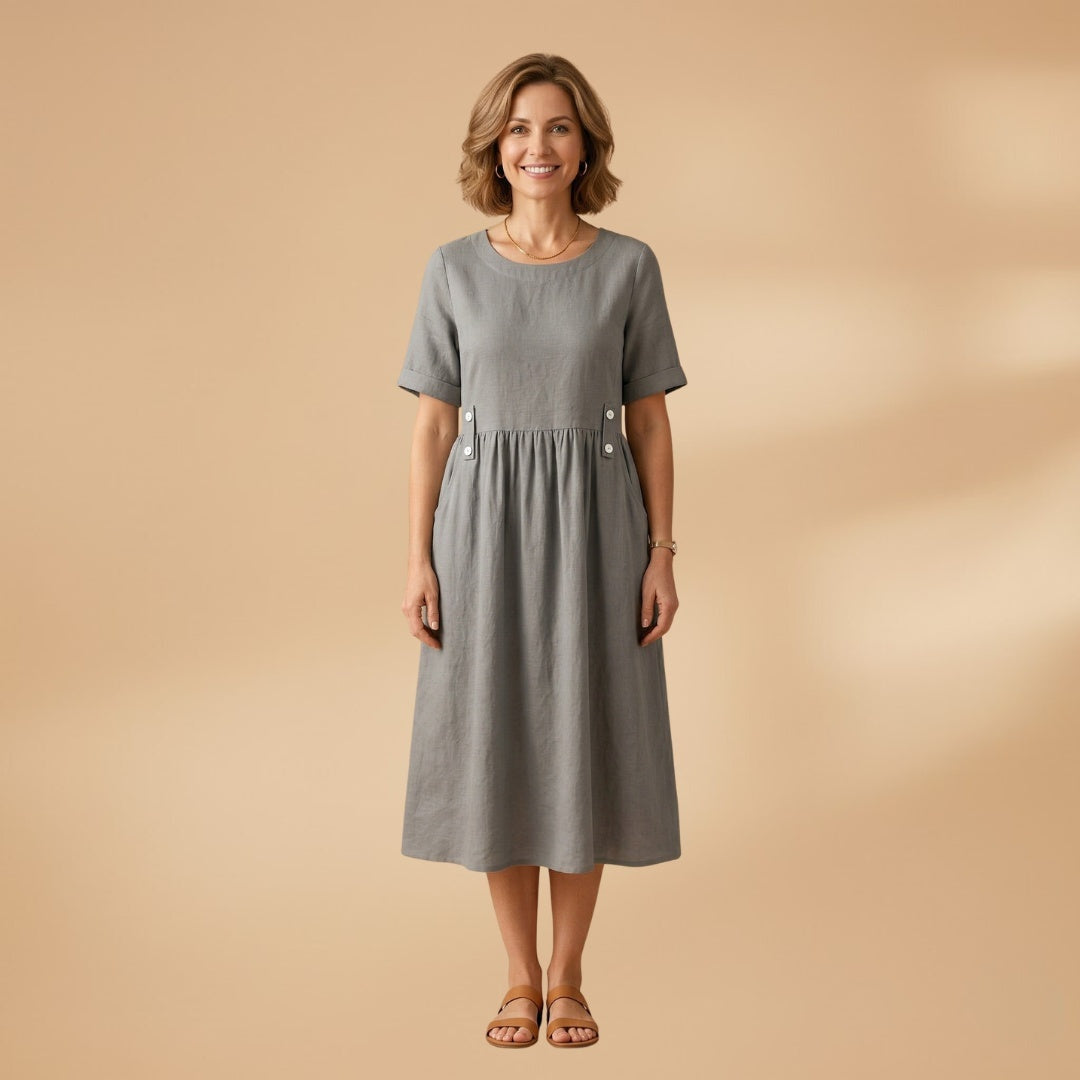 Carminho | Vestido de Linho Midi Mulher Manga Curta