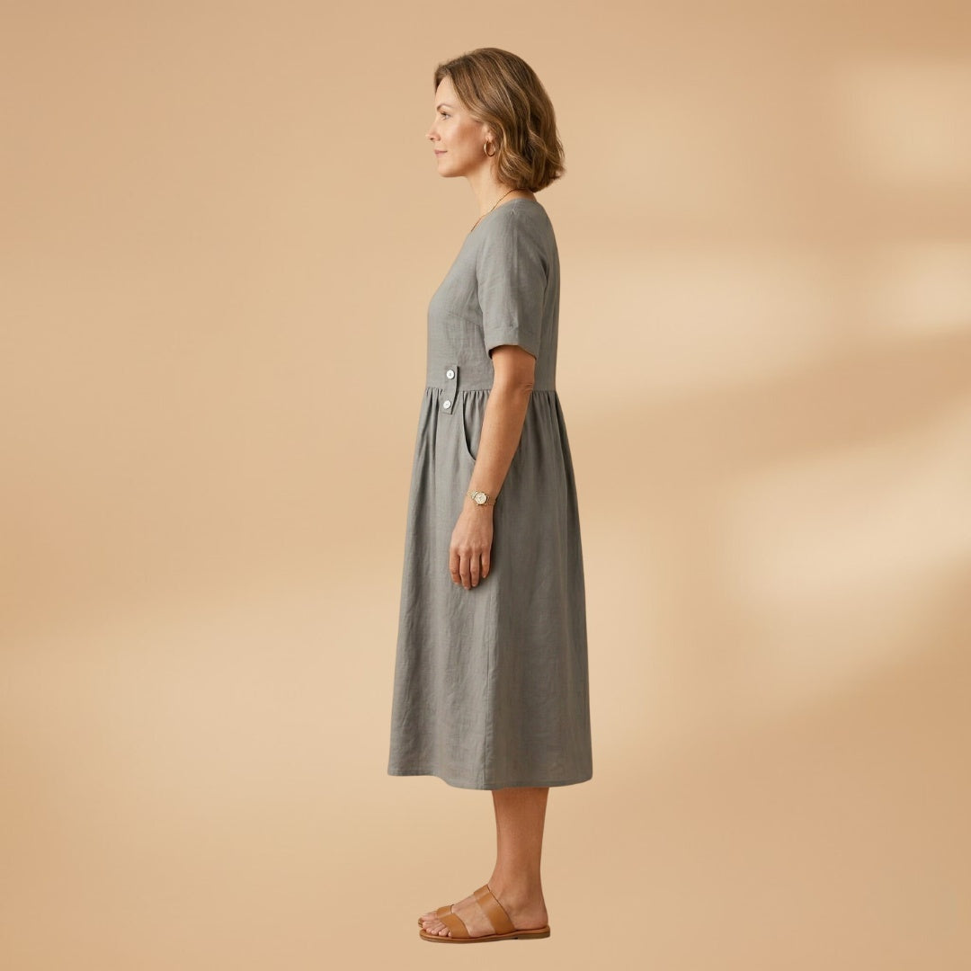 Carminho | Vestido de Linho Midi Mulher Manga Curta