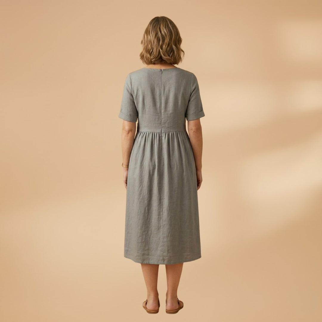 Carminho | Vestido de Linho Midi Mulher Manga Curta