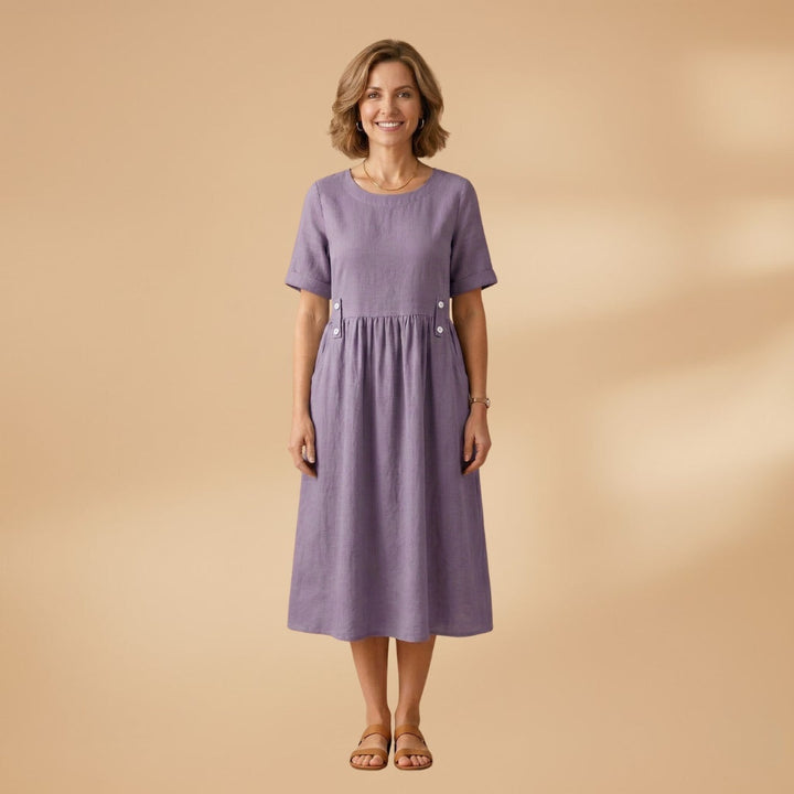 Carminho | Vestido de Linho Midi Mulher Manga Curta