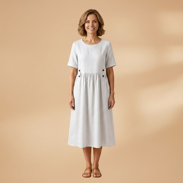 Carminho | Vestido de Linho Midi Mulher Manga Curta