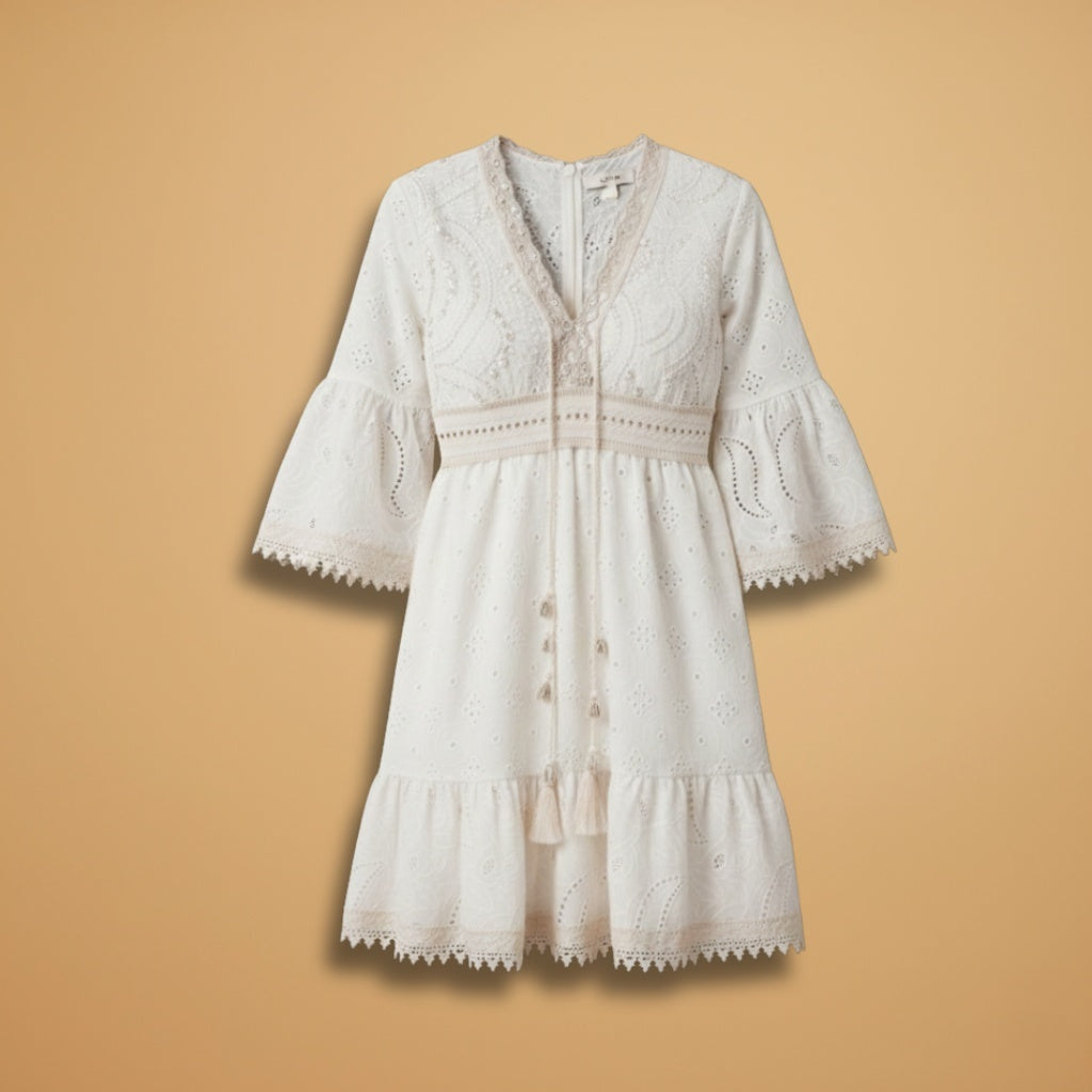 Dina | Vestido de Noiva Decote V Mulher Bordado