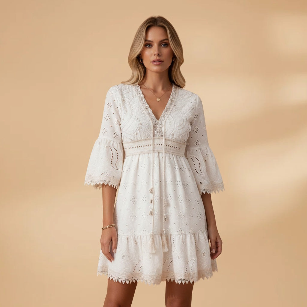 Dina | Vestido de Noiva Decote V Mulher Bordado