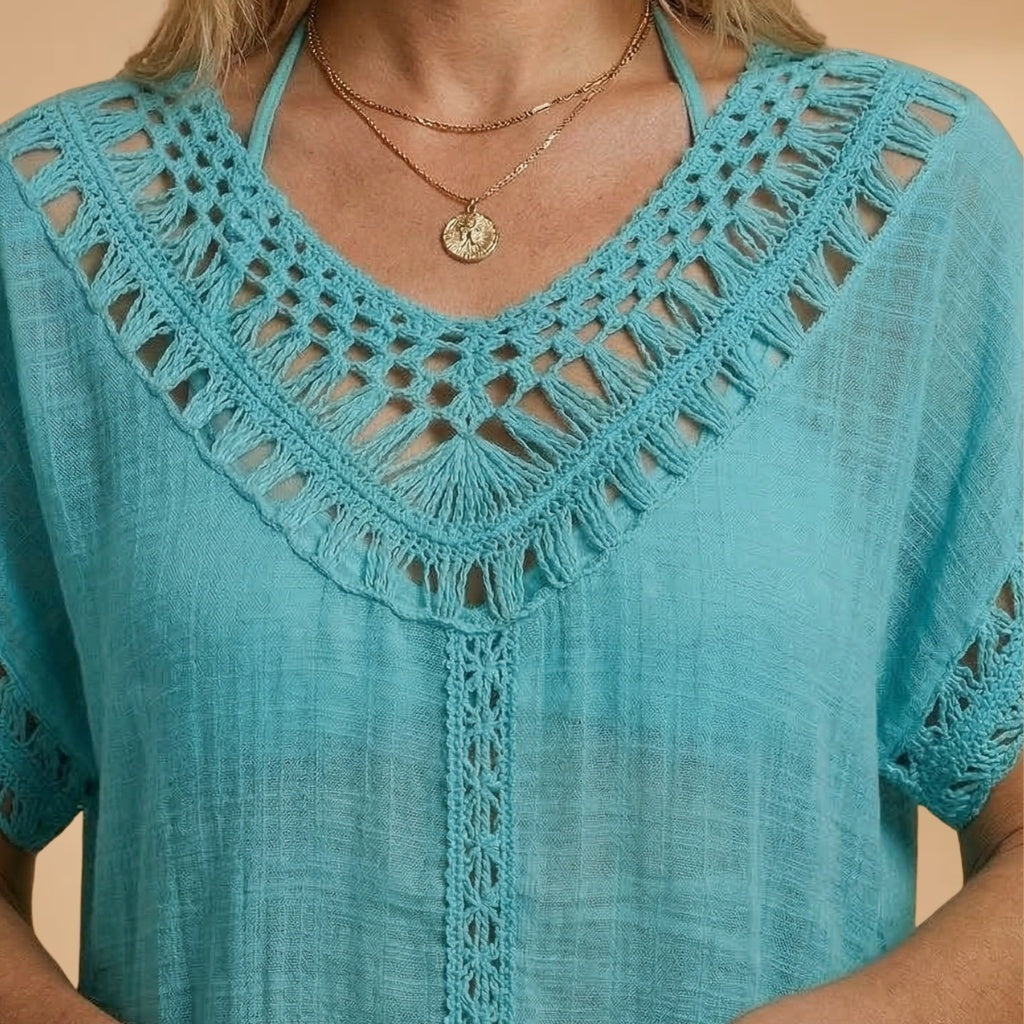 Vanessa | Vestido de Praia Mulher Decote V Crochet