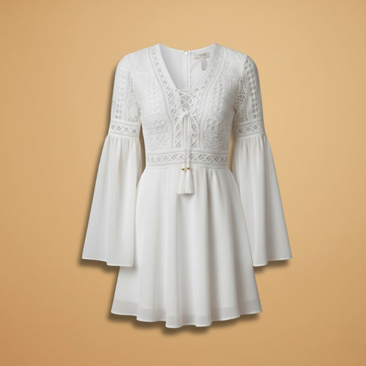 Diana | Vestido de Renda Manga Trompete Mulher Decote V