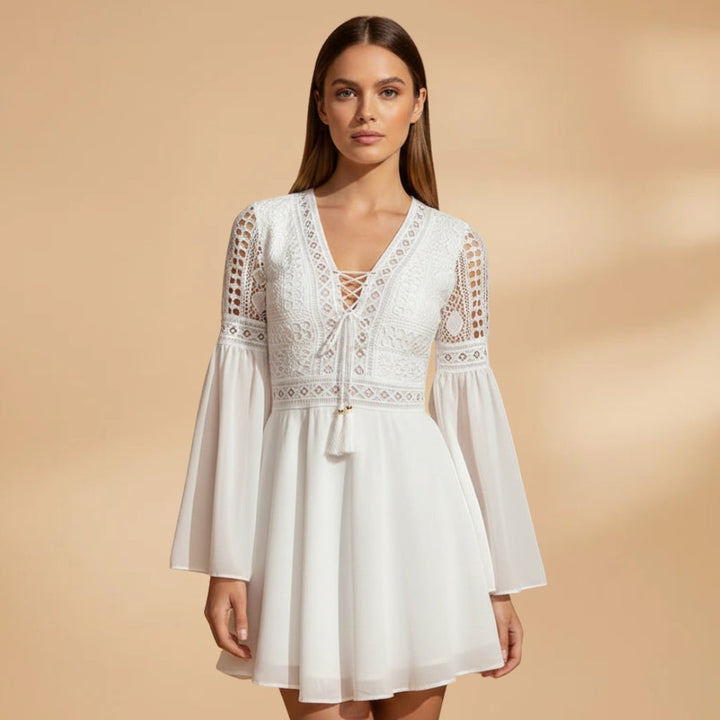 Diana | Vestido de Renda Manga Trompete Mulher Decote V