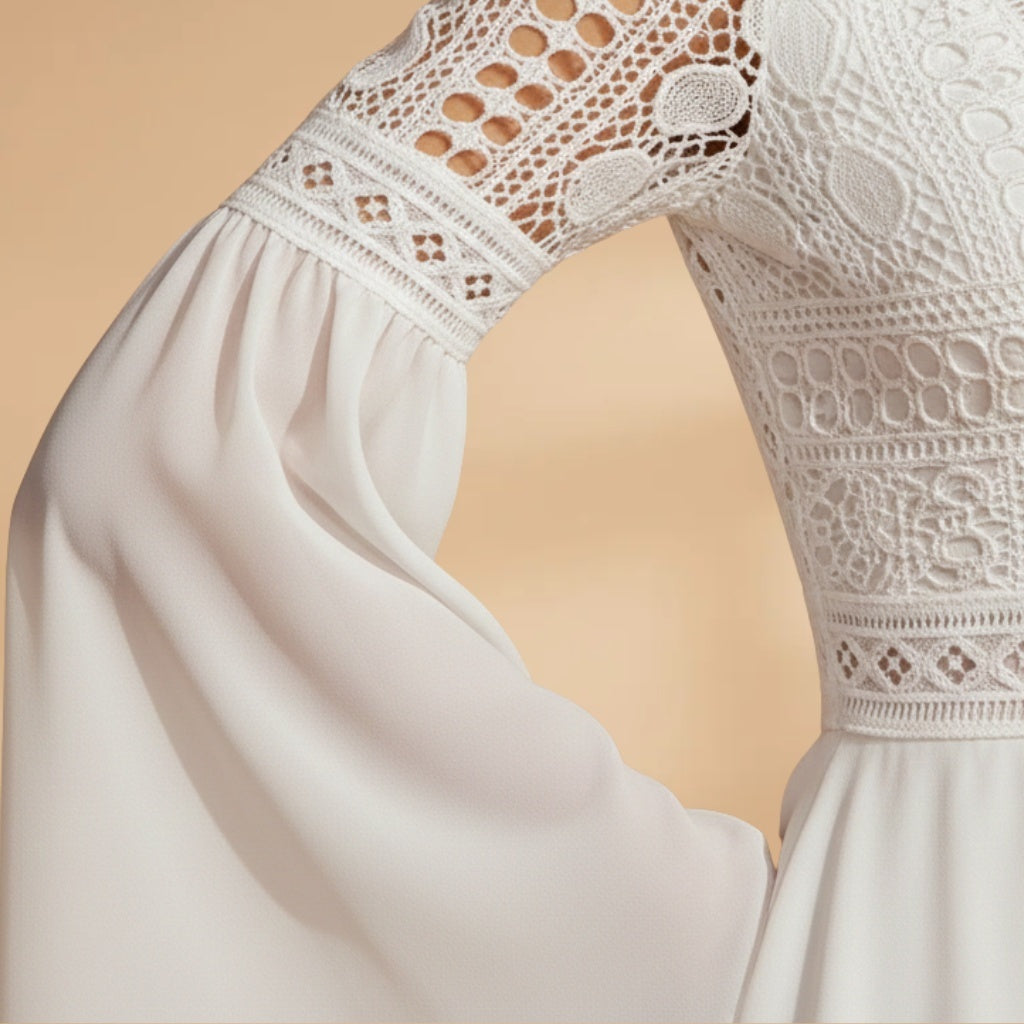 Diana | Vestido de Renda Manga Trompete Mulher Decote V
