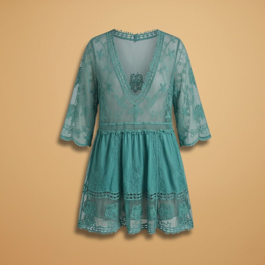 Vanessa | Vestido de Renda Transparente Mulher Decote V