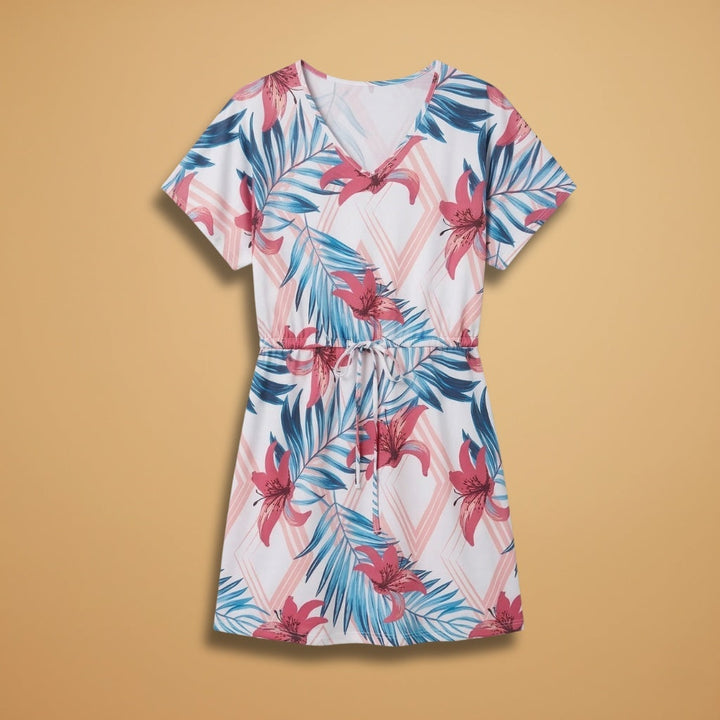 Vera | Vestido de Verão Estampado Tropical Mulher Decote V