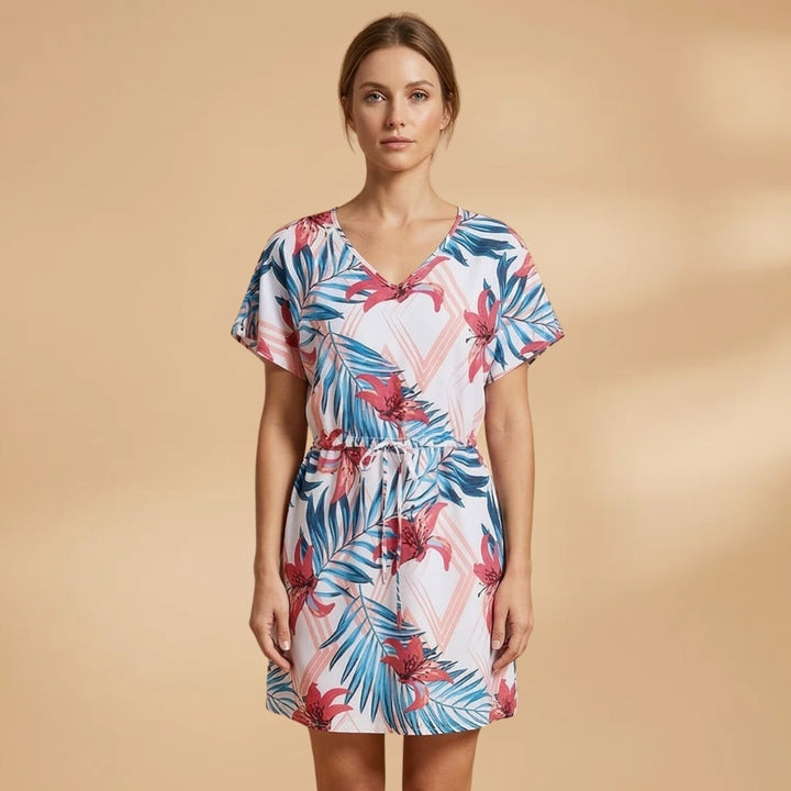 Vera | Vestido de Verão Estampado Tropical Mulher Decote V