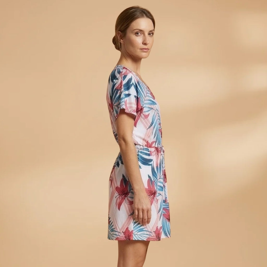 Vera | Vestido de Verão Estampado Tropical Mulher Decote V