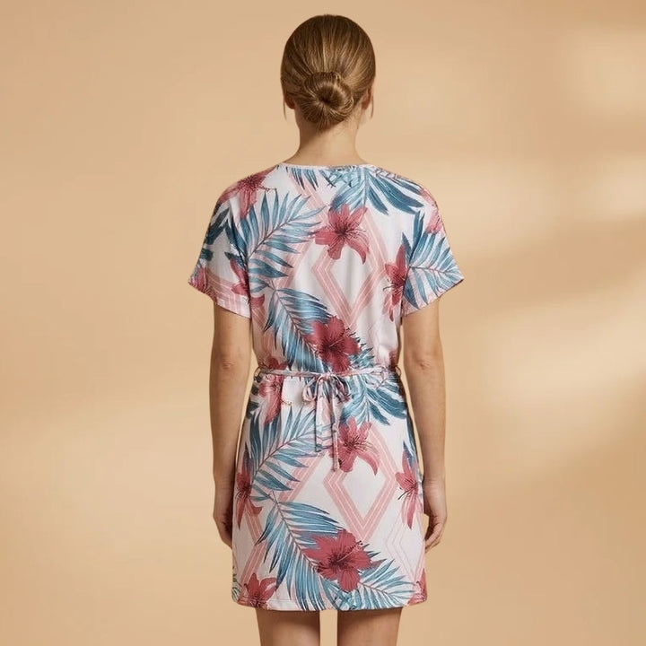 Vera | Vestido de Verão Estampado Tropical Mulher Decote V