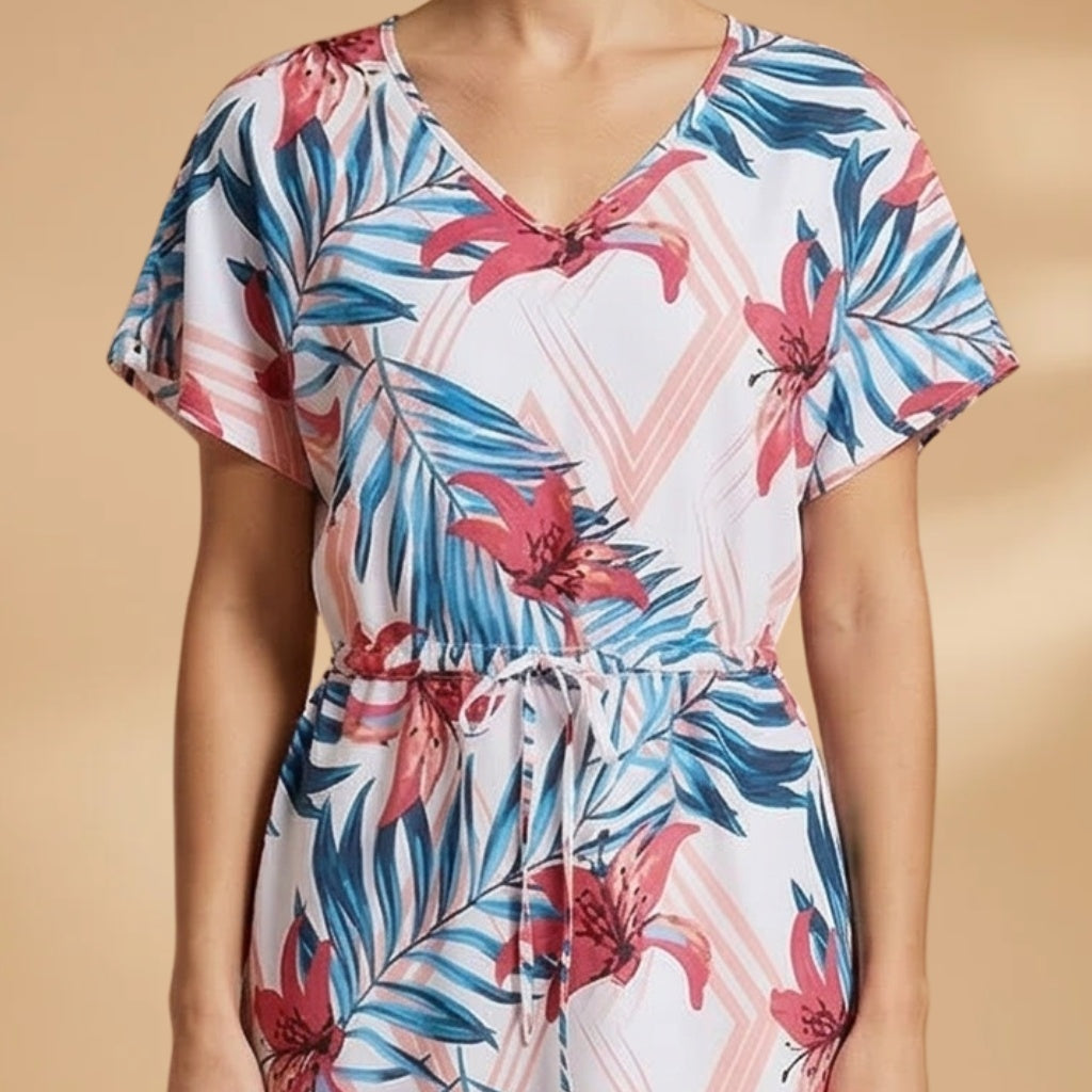 Vera | Vestido de Verão Estampado Tropical Mulher Decote V